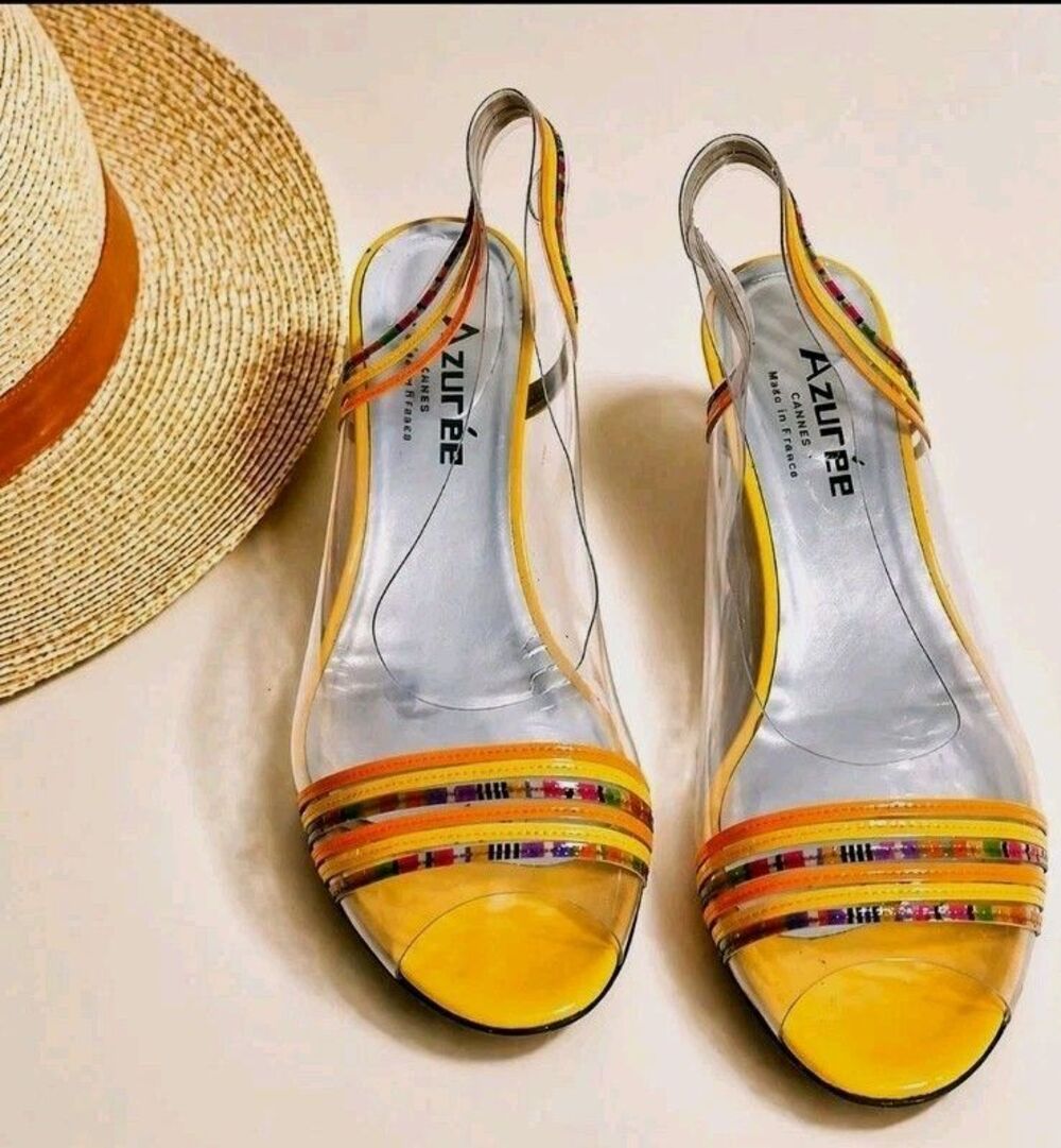 Vintage Azuree Cannes Slingback Sandals Transparent 6 Multicolor French Riviera